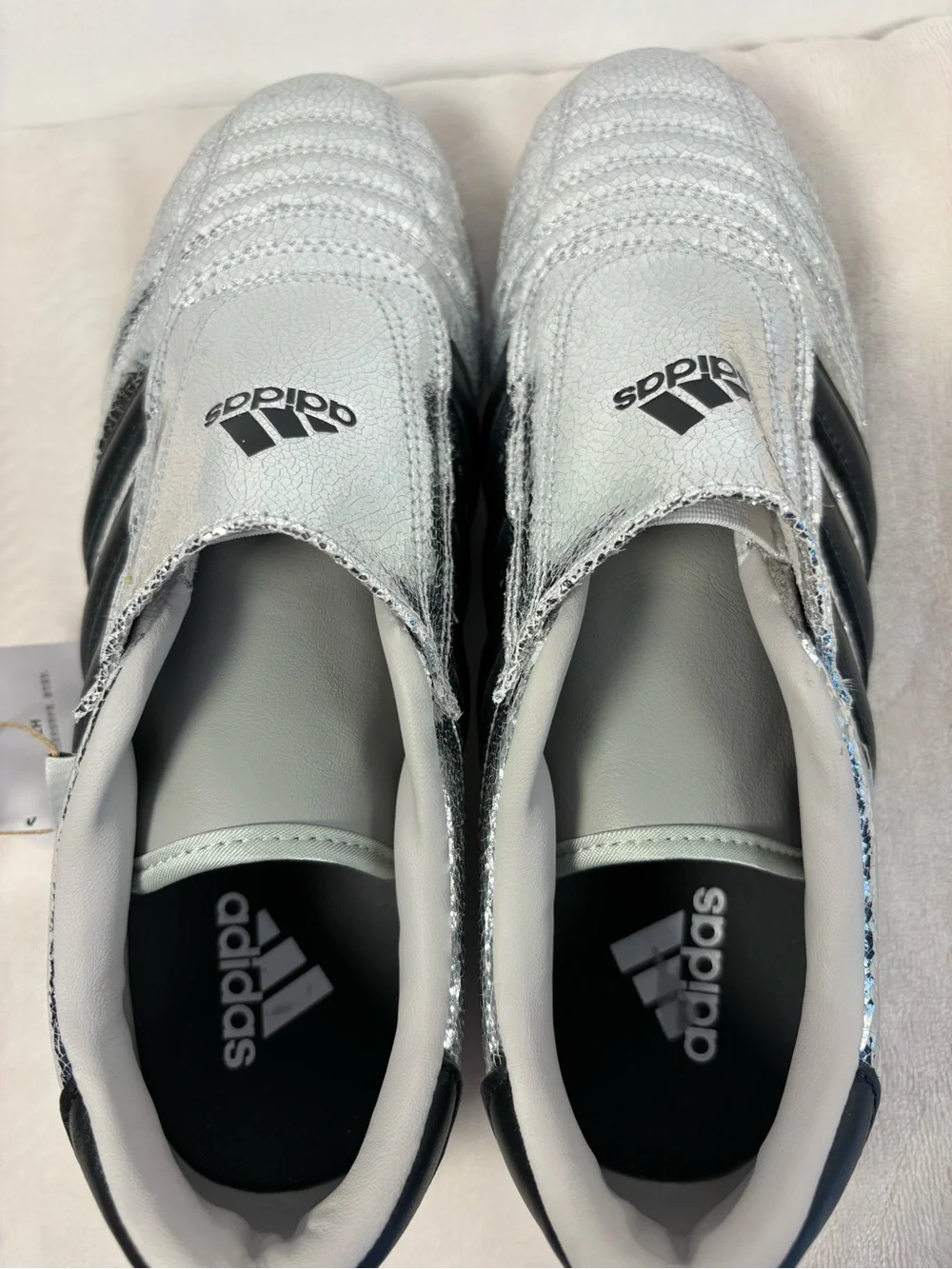 Adidas Taekwondo Women's Sz US 8.5 Silver Metallic Black Slip-On Sneaker JH9664